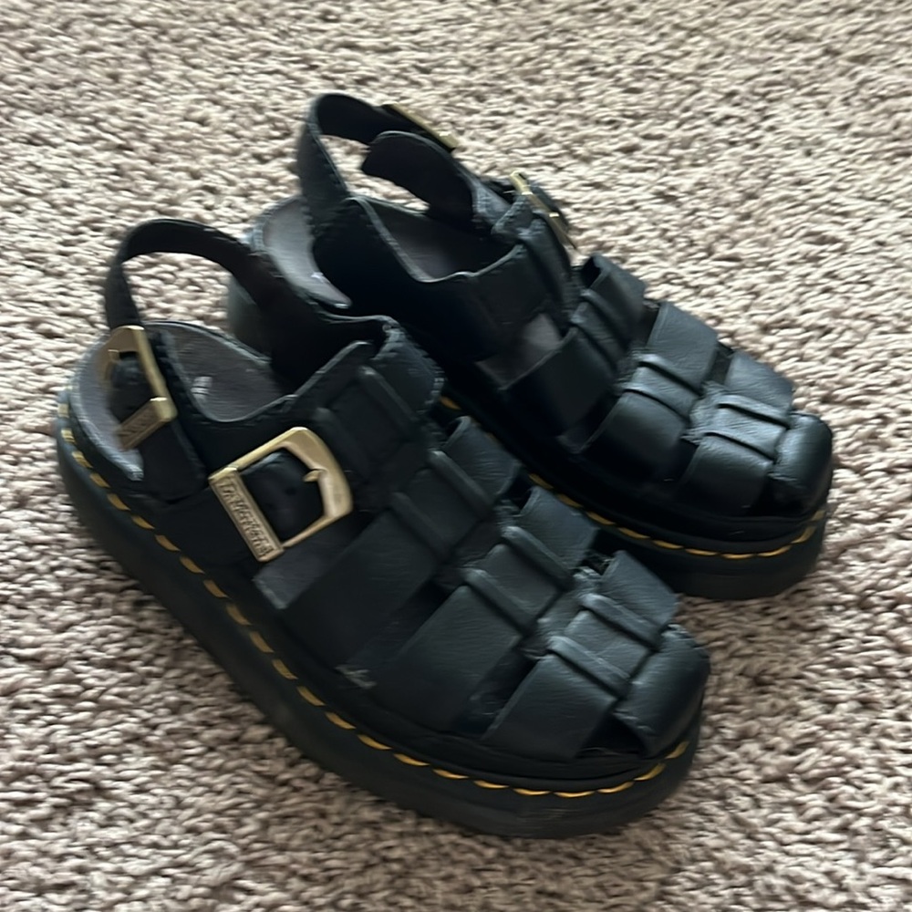 Dr. Martens Black Leather Sandals with Adjustable Buckle